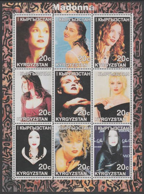 Kyrgyzstan 2000 Madonna perf sheetlet containing 9 values unmounted mint. Note this item is privately produced and is offered purely on its thematic appeal, it has no postal validity