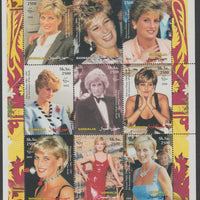 Somalia 2002 Fifth Death Anniversary of Princess Diana perf sheetlet containing 9 values unmounted mint. Note this item is privately produced and is offered purely on its thematic appeal, it has no postal validity