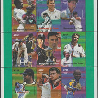 Chad 2002 Cricket Champions perf sheetlet containing 9 values unmounted mint. Note this item is privately produced and is offered purely on its thematic appeal, it has no postal validity