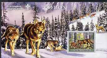 St Thomas & Prince Islands 2007 Wolves large perf s/sheet containing 1 value (Scout logo in background) unmounted mint