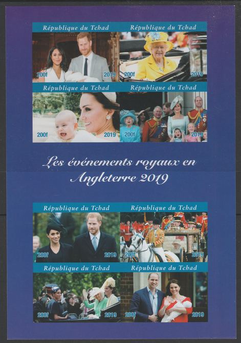 Chad 2019 British Royal Events in 2019 imperf sheetlet containing 8 values unmounted mint. Note this item is privately produced and is offered purely on its thematic appeal, it has no postal validity
