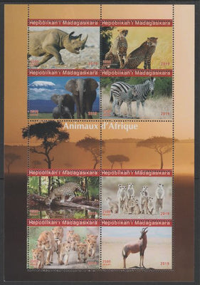 Madagascar 2019 Animals of Africa perf sheetlet containing 8 values unmounted mint. Note this item is privately produced and is offered purely on its thematic appeal, it has no postal validity