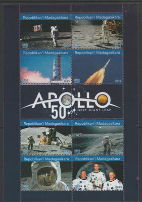 Madagascar 2019 Fifty Years of Apollo perf sheetlet containing 8 values unmounted mint. Note this item is privately produced and is offered purely on its thematic appeal, it has no postal validity