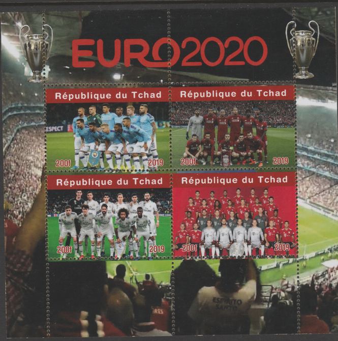 Chad 2019 EURO 2020 Football Championship perf sheetlet containing 4 values unmounted mint.