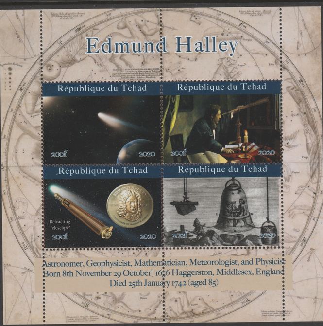 Chad 2020 Edmund Halley perf sheetlet containing 4 values unmounted mint.