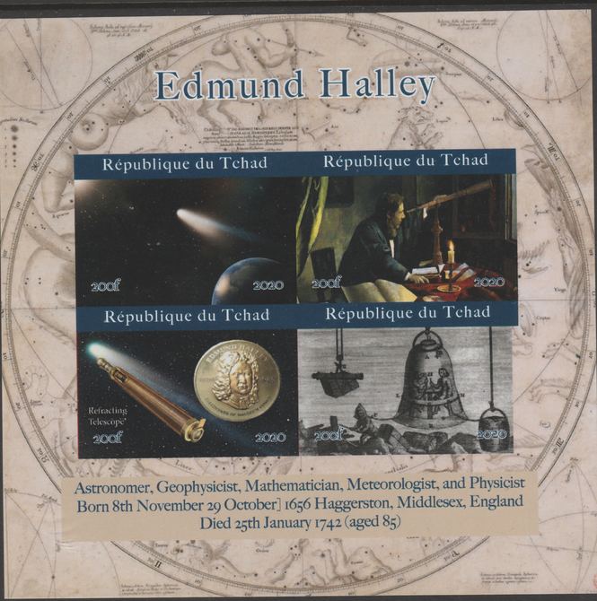 Chad 2020 Edmund Halley imperf sheetlet containing 4 values unmounted mint.
