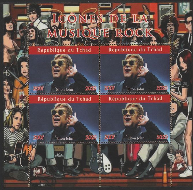 Chad 2020 Rock Music Icons of the Twentieth Century - Elton John perf sheetlet containing 4 values unmounted mint.