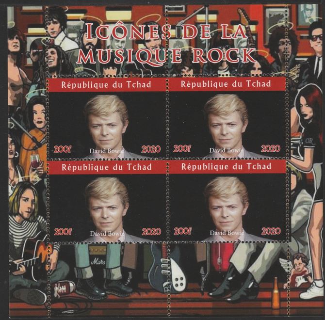 Chad 2020 Rock Music Icons of the Twentieth Century - David Bowie perf sheetlet containing 4 values unmounted mint.