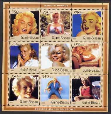 Guinea - Bissau 2001 Marilyn Monroe #2 perf sheetlet containing 9 values (9 x 350 FCFA) unmounted mint Mi 1920-28