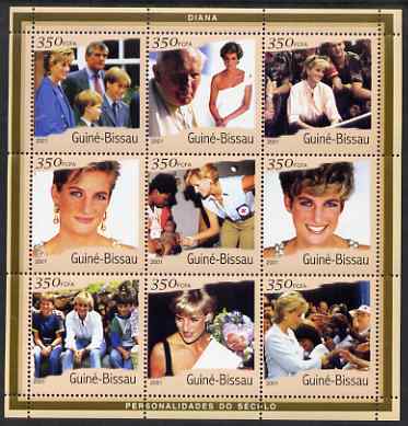 Guinea - Bissau 2001 Princess Diana perf sheetlet containing 9 values (9 x 350 FCFA) unmounted mint Mi 1929-37