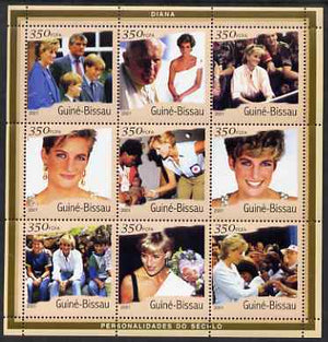 Guinea - Bissau 2001 Princess Diana perf sheetlet containing 9 values (9 x 350 FCFA) unmounted mint Mi 1929-37