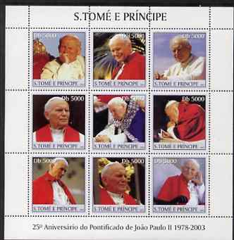 St Thomas & Prince Islands 2003 Pope John Paul II perf sheetlet #1 containing 9 values unmounted mint Mi 2389-97