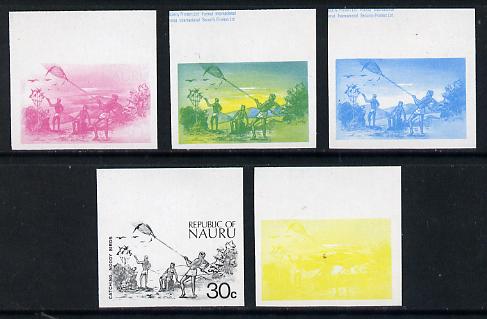 Nauru 1973 Catching Noddy Birds 30c definitive (SG 110) set of 5 unmounted mint IMPERF progressive proofs on gummed paper (blue, magenta, yelow, black and blue & yellow)