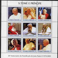 St Thomas & Prince Islands 2003 Pope John Paul II perf sheetlet #2 containing 9 values unmounted mint Mi 2380-88