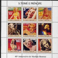 St Thomas & Prince Islands 2003 Marilyn Monroe perf sheetlet #1 containing 9 values unmounted mint Mi 2409-17