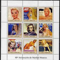 St Thomas & Prince Islands 2003 Marilyn Monroe perf sheetlet #2 containing 9 values unmounted mint Mi 2400-08