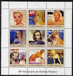 St Thomas & Prince Islands 2003 Marilyn Monroe perf sheetlet #2 containing 9 values unmounted mint Mi 2400-08