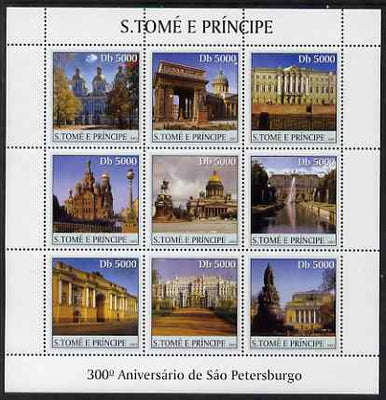 St Thomas & Prince Islands 2003 300th Anniversary of St Petersburg perf sheetlet containing 9 values (Monuments) unmounted mint Mi 2449-57