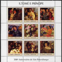 St Thomas & Prince Islands 2003 300th Anniversary of St Petersburg perf sheetlet containing 9 values (Paintings #1) unmounted mint Mi 2458-66