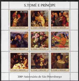 St Thomas & Prince Islands 2003 300th Anniversary of St Petersburg perf sheetlet containing 9 values (Paintings #1) unmounted mint Mi 2458-66