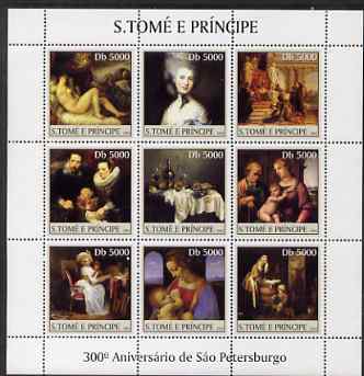 St Thomas & Prince Islands 2003 300th Anniversary of St Petersburg perf sheetlet containing 9 values (Paintings #2) unmounted mint Mi 2467-75
