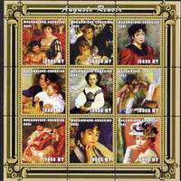 Mozambique 2001 Paintings by Auguste Renoir perf sheetlet containing 9 values unmounted mint (9 x 10,000 MT) Mi 2070-78, Sc 1486