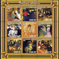 Mozambique 2001 Paintings by Toulouse Lautrec perf sheetlet containing 9 values unmounted mint (9 x 10,000 MT) Mi 2052-60, Sc 1487