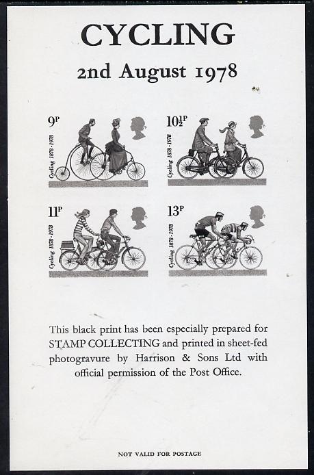 Great Britain 1978 Cycling Centenaries 'black print' set of 4 on official souvenir sheetlet unmounted mint