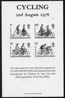 Great Britain 1978 Cycling Centenaries 'black print' set of 4 on official souvenir sheetlet unmounted mint