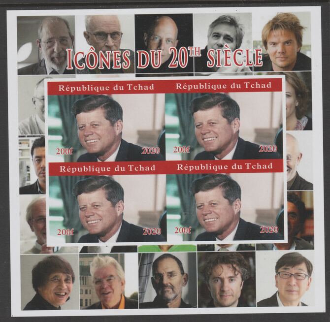 Chad 2020 Icons of the Twentieth Century - John Kennedy imperf sheetlet containing 4 values unmounted mint.