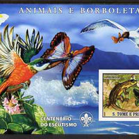 St Thomas & Prince Islands 2007 Animals & Butterflies #1 large imperf s/sheet containing 1 value (Scout logo in background) unmounted mint