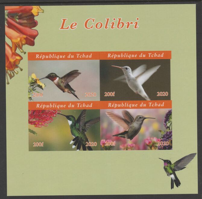 Chad 2020 Humming Birds imperf sheetlet containing 4 values unmounted mint.