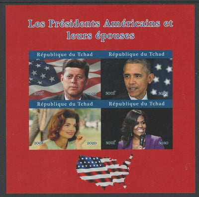 Chad 2020 US Presidents & First Ladies - the Kennedys & Obamas imperf sheetlet containing 4 values unmounted mint. Note this item is privately produced and is offered purely on its thematic appeal