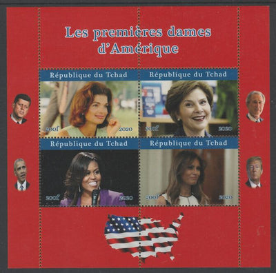 Chad 2020 US First Ladies - Kennedy, Obama, Trump & Bush perf sheetlet containing 4 values unmounted mint. Note this item is privately produced and is offered purely on its thematic appeal