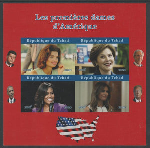 Chad 2020 US First Ladies - Kennedy, Obama, Trump & Bush imperf sheetlet containing 4 values unmounted mint. Note this item is privately produced and is offered purely on its thematic appeal