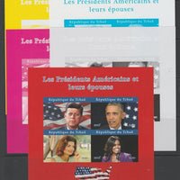 Chad 2020 US Presidents & First Ladies - the Kennedys & Obamas imperf set of 5 progressive sheets comprising the 4 individual colours and completed design unmounted mint. Note this item is privately produced and is offered purely ……Details Below