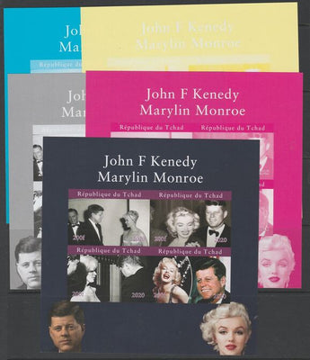 Chad 2020 John Kennedy & Marilyn Monroe imperf set of 5 progressive sheets comprising the 4 individual colours and completed design unmounted mint. Note this item is privately produced and is offered purely on its thematic appeal
