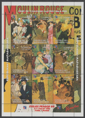 Madagascar,1998Paintings by Toulouse Lautrec perf sheetlet containing 9 values with Philex 99 imprint unmounted mint. Note this item is privately produced and is offered purely on its thematic appeal