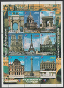 Madagascar 1999 Philex France '99 - French Landmarks perf sheetlet containing complete set of 9 values unmounted mint