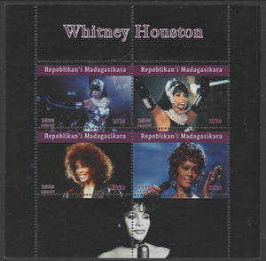 Madagascar 2020 Whitney Houston perf sheetlet containing 4 values unmounted mint. Note this item is privately produced and is offered purely on its thematic appeal