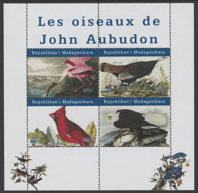 Madagascar 2020 Birds of John Audubon perf sheetlet containing 4 values unmounted mint. Note this item is privately produced and is offered purely on its thematic appeal