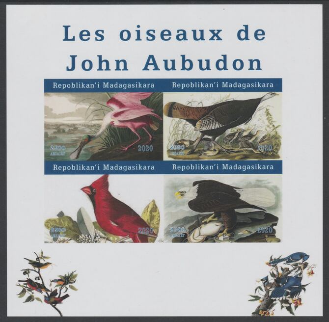 Madagascar 2020 Birds of John Audubon imperf sheetlet containing 4 values unmounted mint. Note this item is privately produced and is offered purely on its thematic appeal