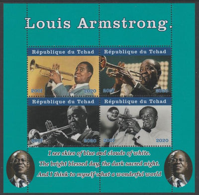 Chad 2020 Louis Armstrong perf sheetlet containing 4 values unmounted mint. Note this item is privately produced and is offered purely on its thematic appeal