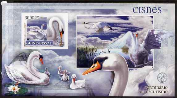 Guinea - Bissau 2007 Birds - Swans large imperf s/sheet containing 1 value (Scout logo in background) unmounted mint