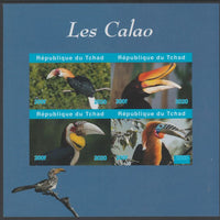 Chad 2020 Birds - Hornbills imperf sheetlet containing 4 values unmounted mint. Note this item is privately produced and is offered purely on its thematic appeal