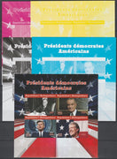 Madagascar 2020 US Presidents - Kennedy, Clinton, LBJ & FD Roosevelt - imperf set of 5 progressive sheets comprising the 4 individual colours and completed design unmounted mint. Note this item is privately produced and is offered……Details Below