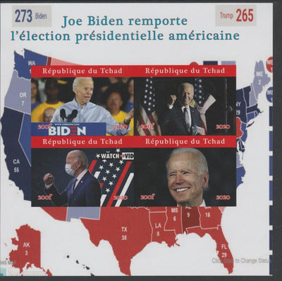 Chad 2020 Joe Biden President Elect imperf sheet containing 4 values unmounted mint. Note this item is privately produced and is offered purely on its thematic appeal