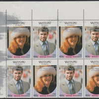 Tuvalu - Vaitupu 1986 Royal Wedding (Andrew & Fergie) 60c se-tenant corner block of 8 (4 pairs) with Congratulations overprint in silver inverted plus silver scumming mainly in left margin - a superb double error unmounted mint