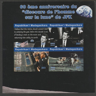 Madagascar 2021 60th Anniversary of JFK's Man on the Moon speech, #1 imperf sheetlet containing 4 values unmounted mint. Note this item is privately produced and is offered purely on its thematic appeal