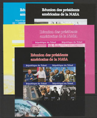 Chad 2020 US Presidential Visits to NASA - imperf sheetlet containing 4 values - the set of,5 progressive proofs comprising the 4 individual colours and completed design unmounted mint. Note this item is privately produced and is ……Details Below